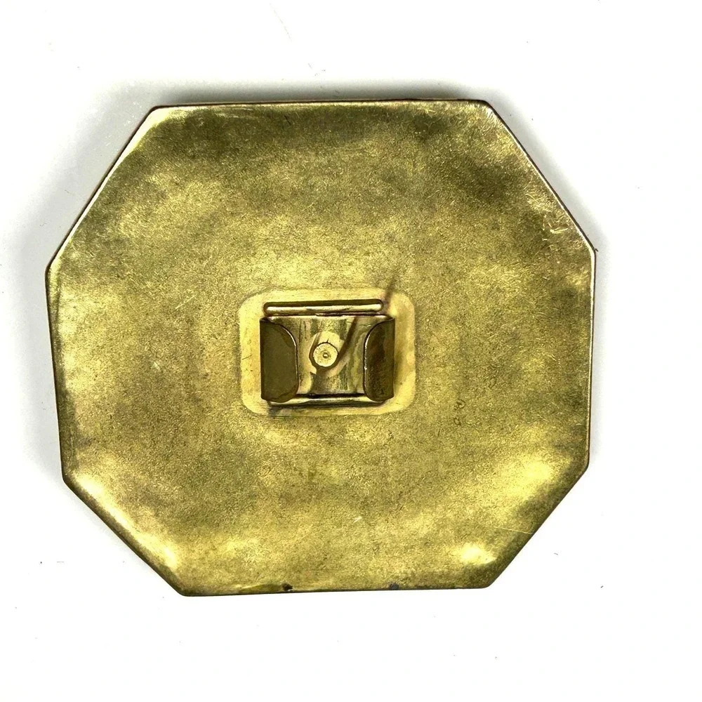 Vintage Embossed Brass‎ Floral Belt Buckle 1960s Boho India Metal Octagon